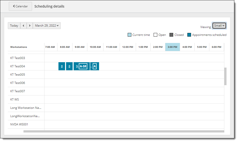 Small view of scheduling details page.